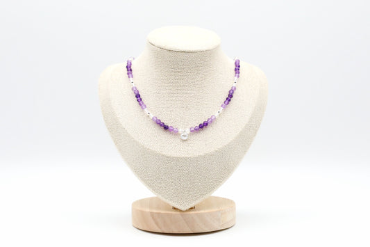 Amethyst and Clear Quartz Sterling Silver Necklace