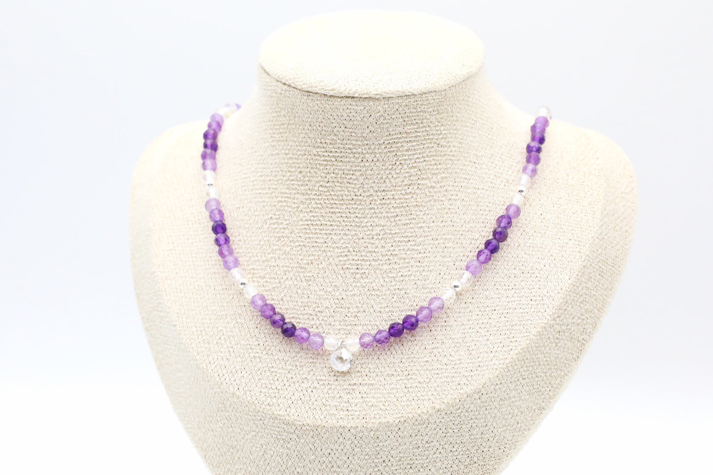 Amethyst and Clear Quartz Sterling Silver Necklace
