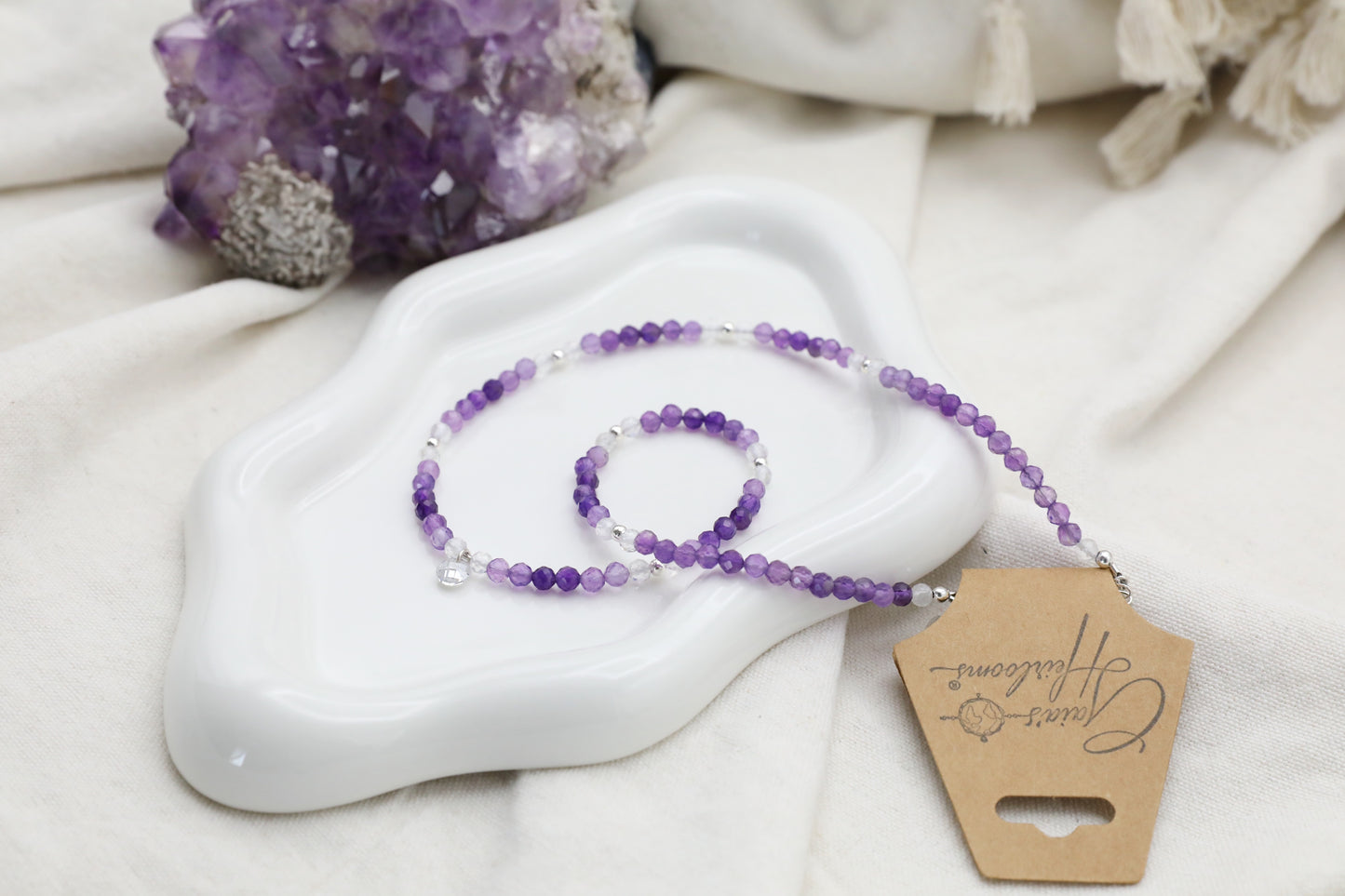 Amethyst and Clear Quartz Sterling Silver Necklace