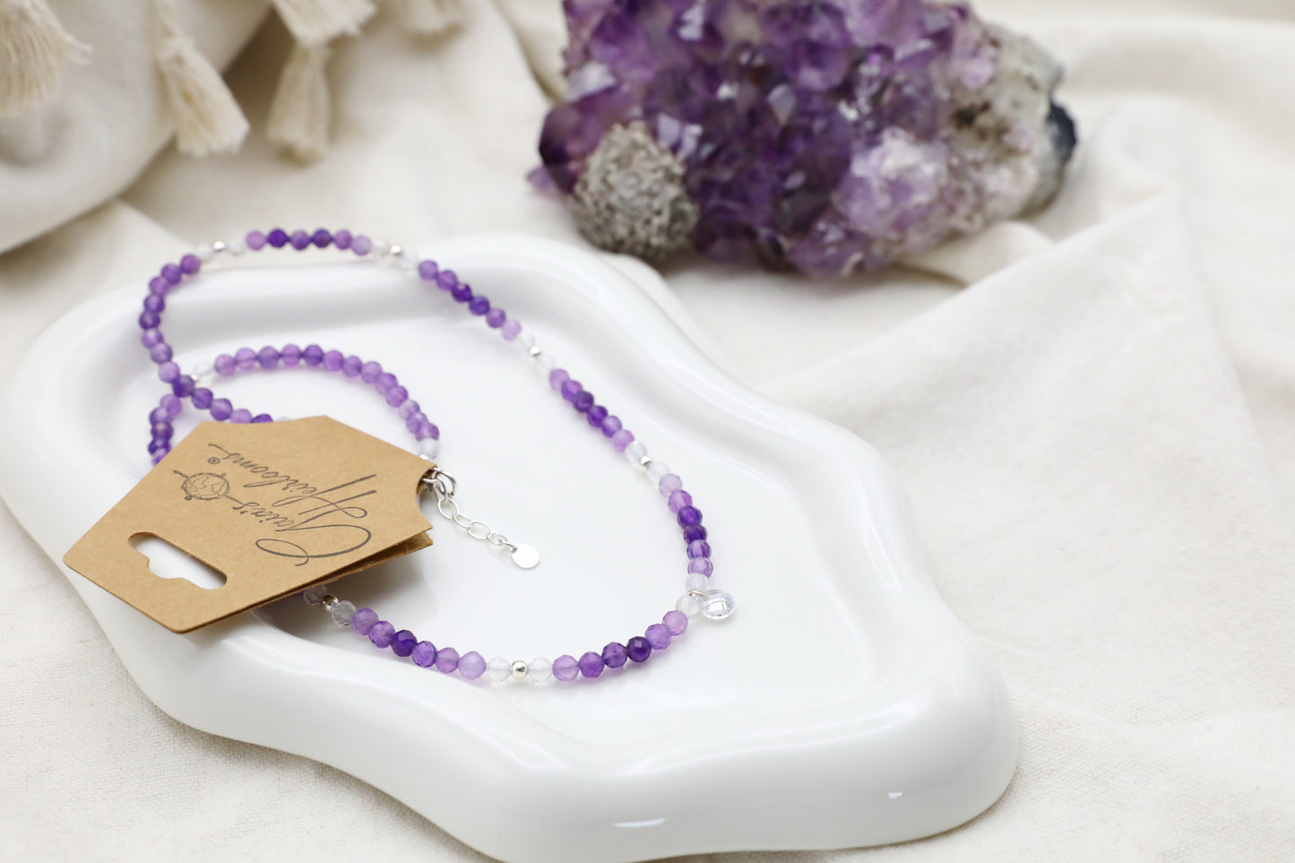 Amethyst and Clear Quartz Sterling Silver Necklace