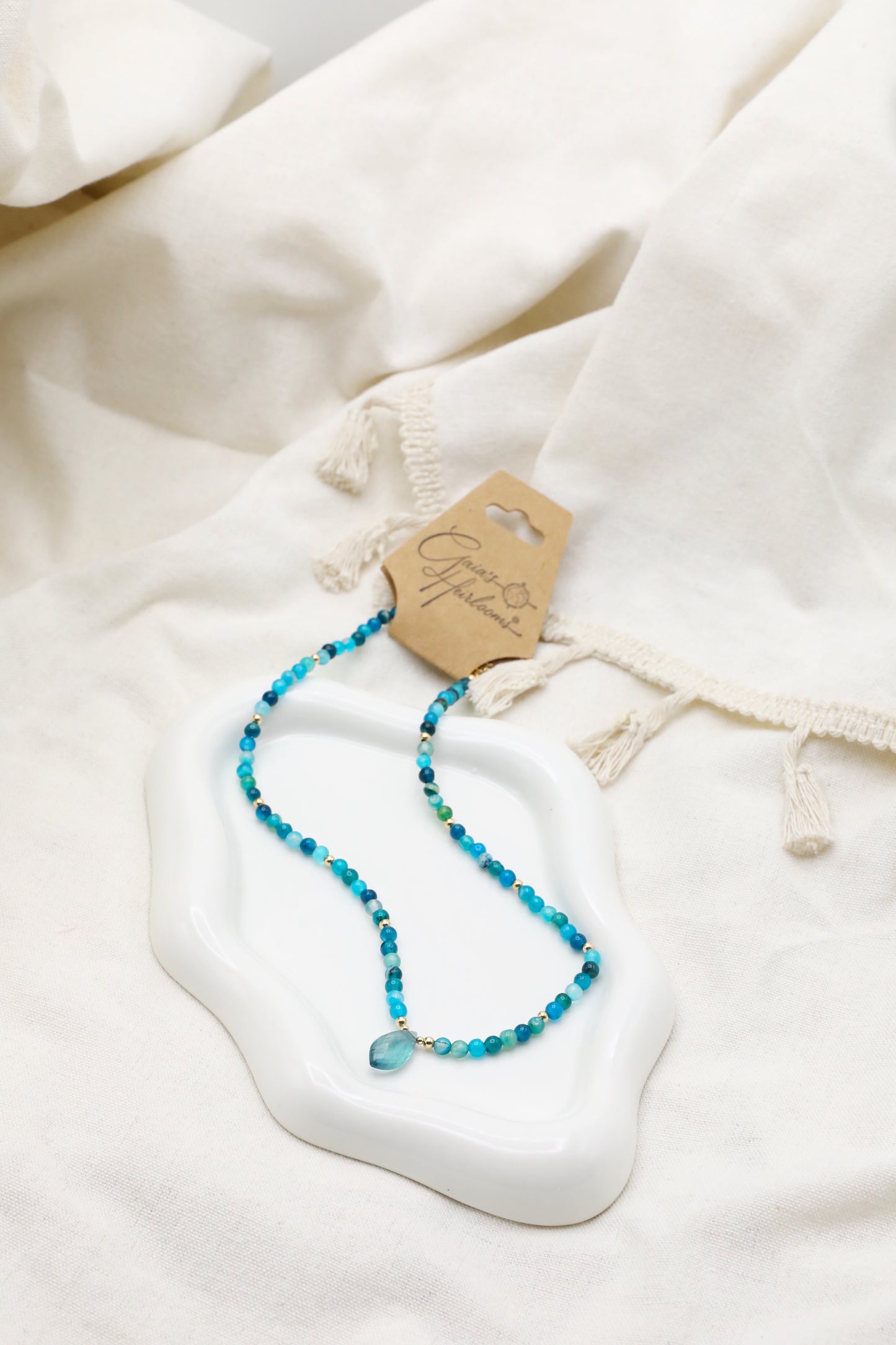 Blue Striped Agate and Fluorite Necklace