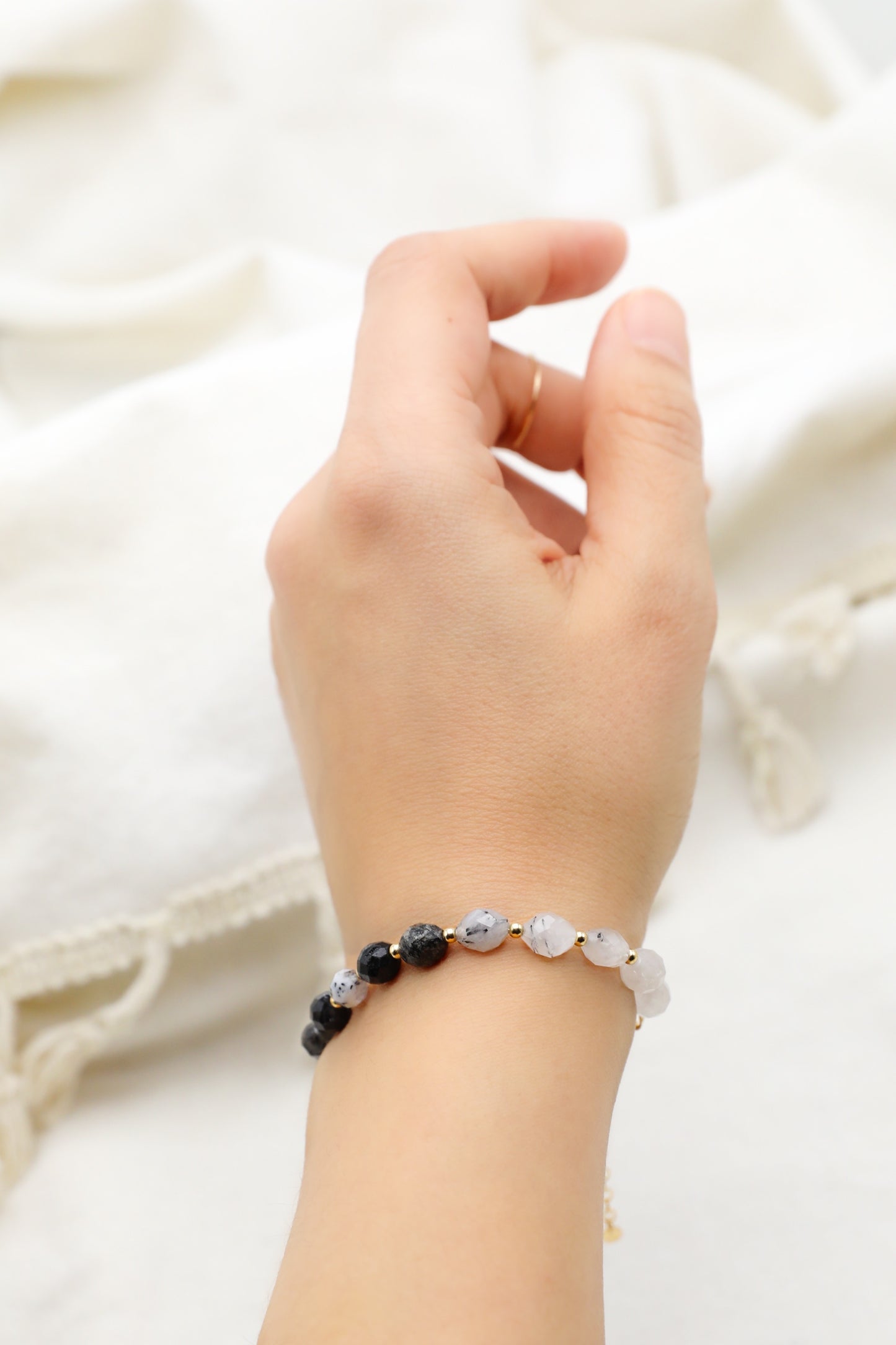 Black Rutilated Quartz bracelet in Gold-Filled