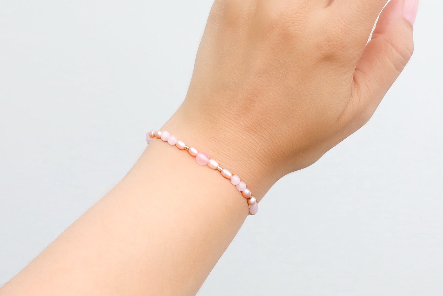 Rose Quartz and Blush Pearls Bracelet in Gold Filled