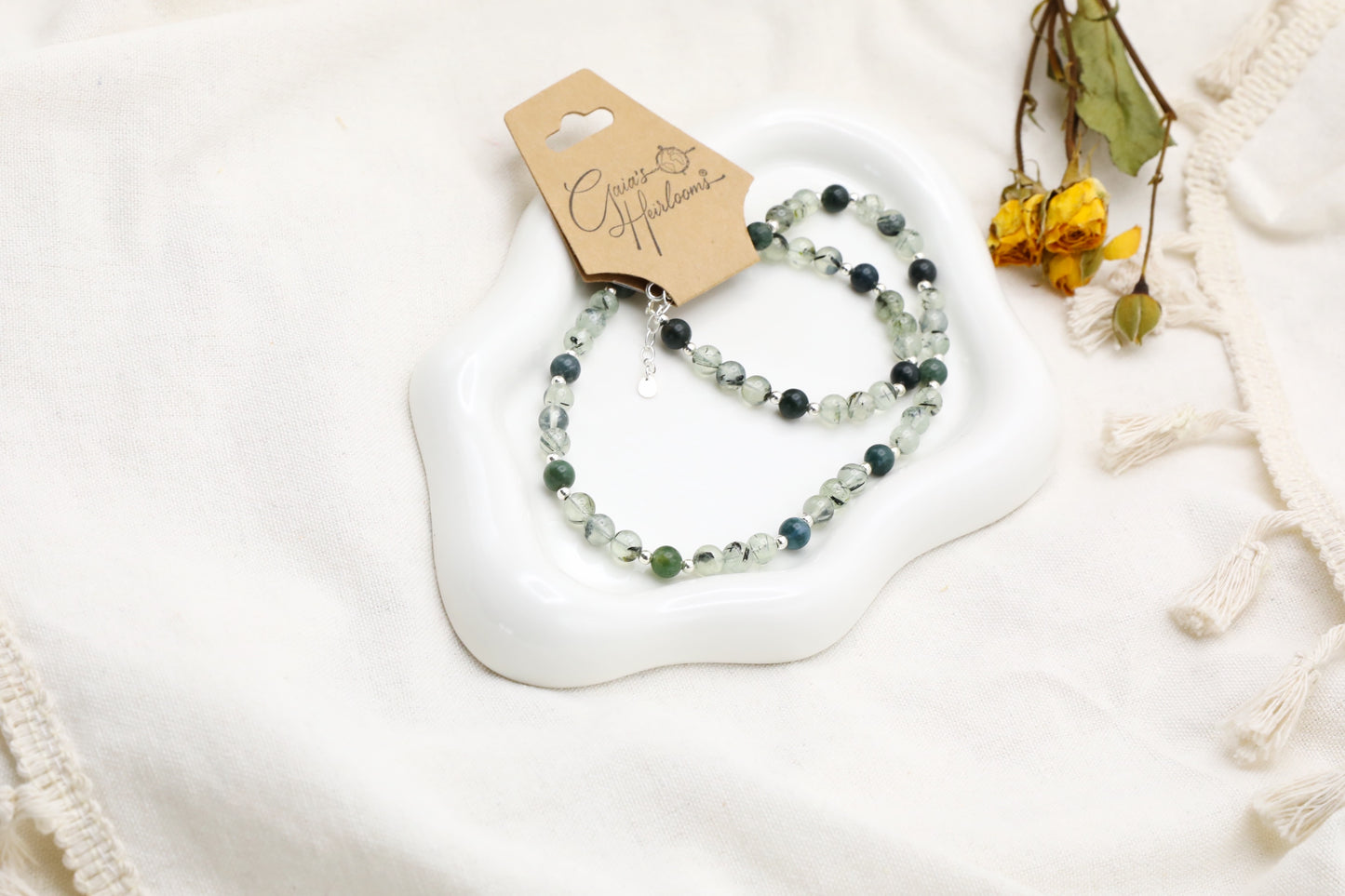 Prehnite and Moss Agate Necklace with Sterling Silver
