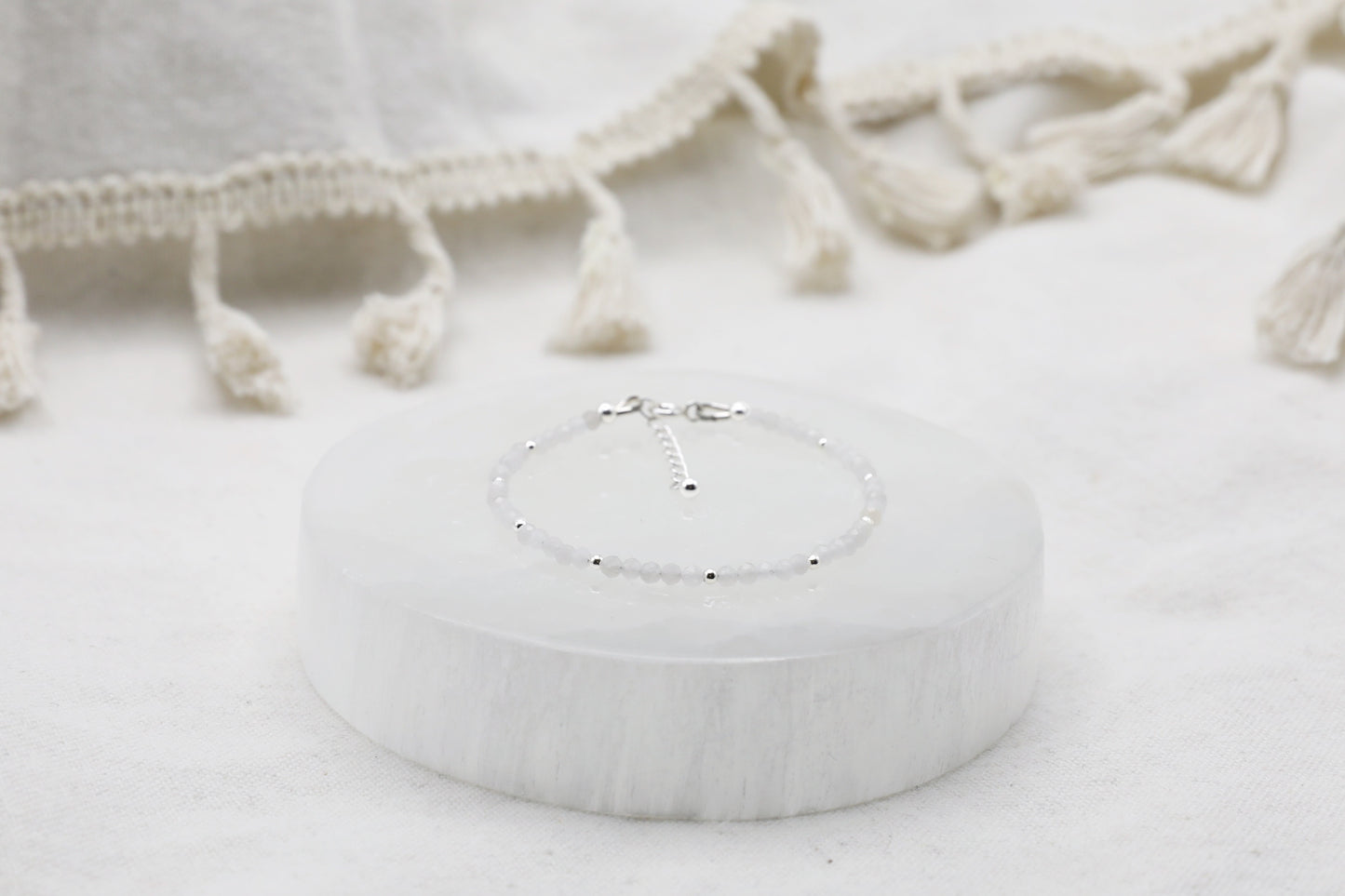 White Jade Bracelet in Sterling Silver