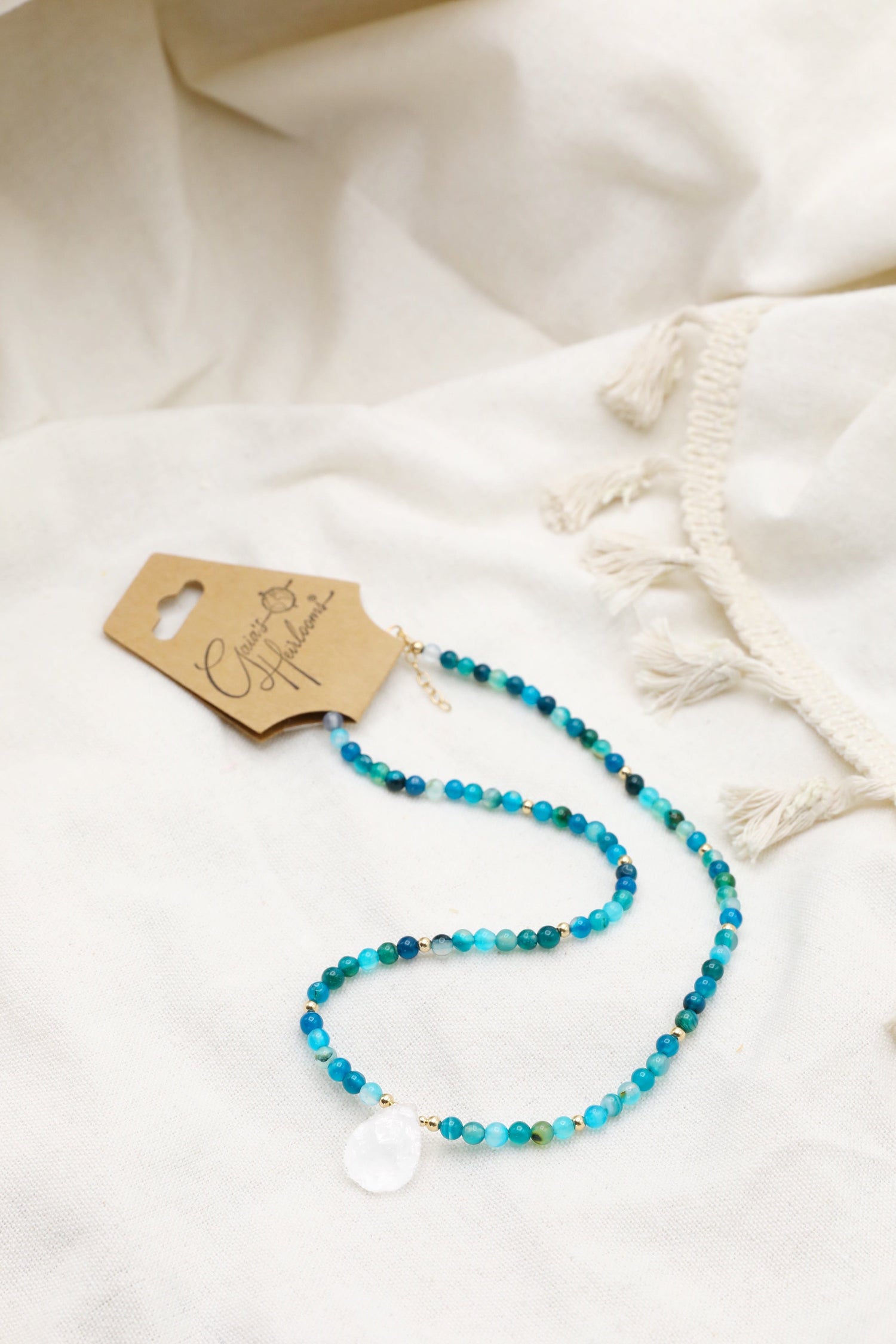 Blue Striped Agate and Clear Quartz Necklace by Gaia's Heirlooms