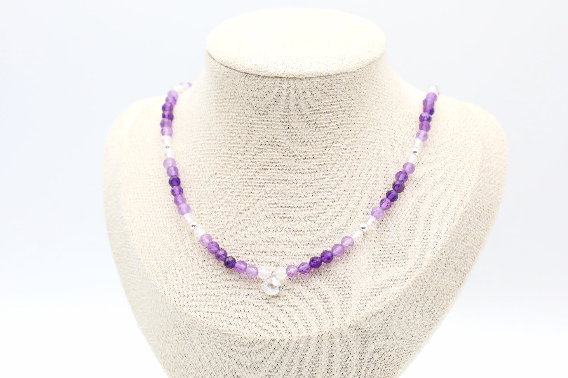Amethyst and Clear Quartz Sterling Silver Necklace