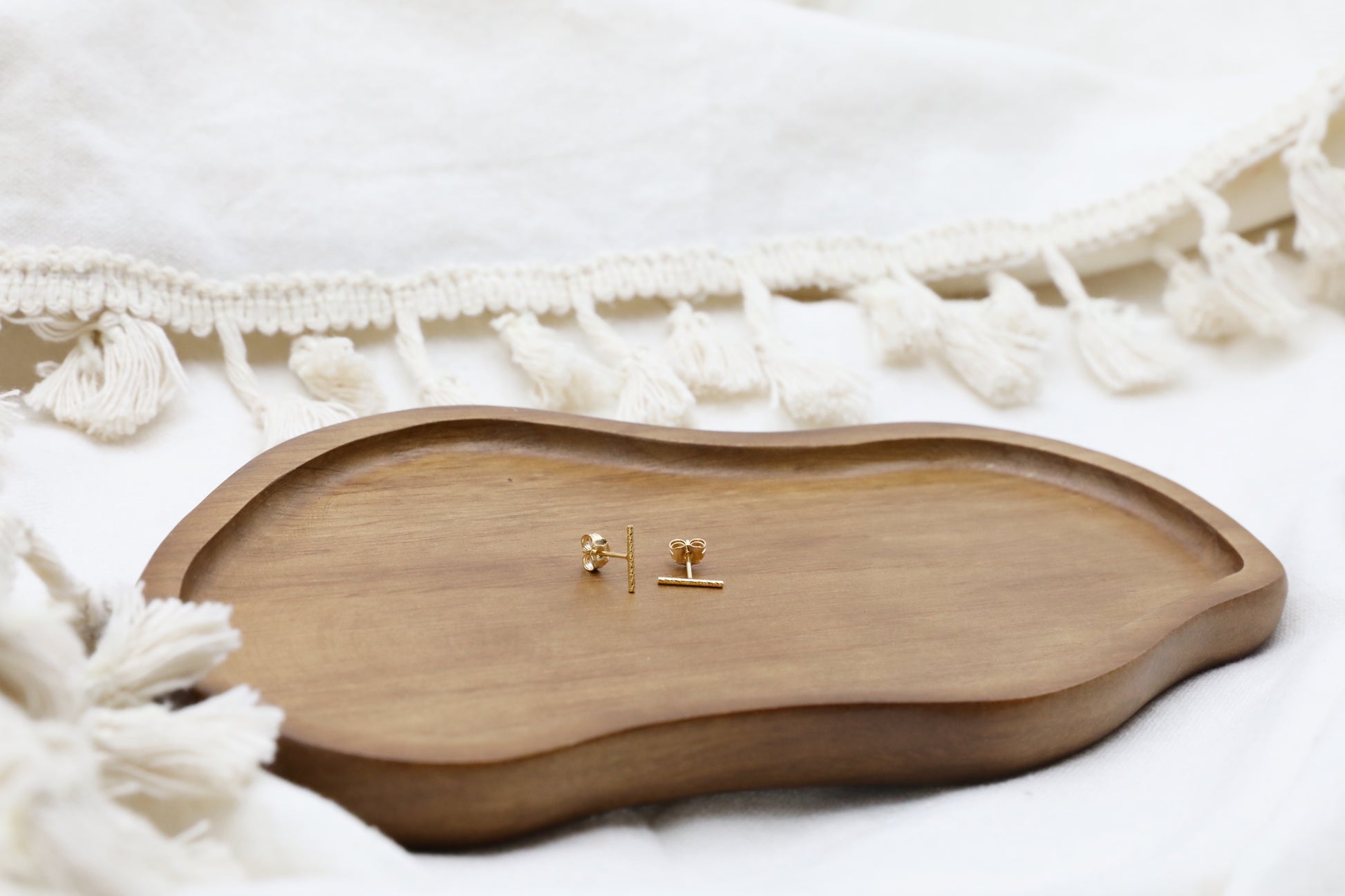 The Bark Stud earrings by Gaia's Heirlooms, made of 14k Gold Filled.