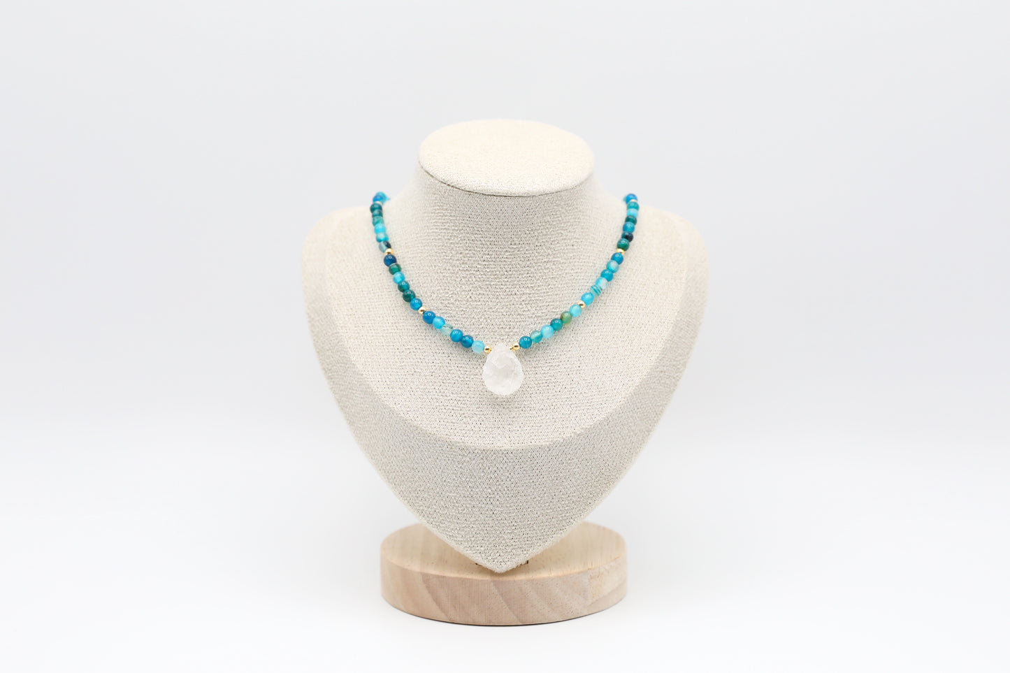 Blue Striped Agate and Clear Quartz Necklace