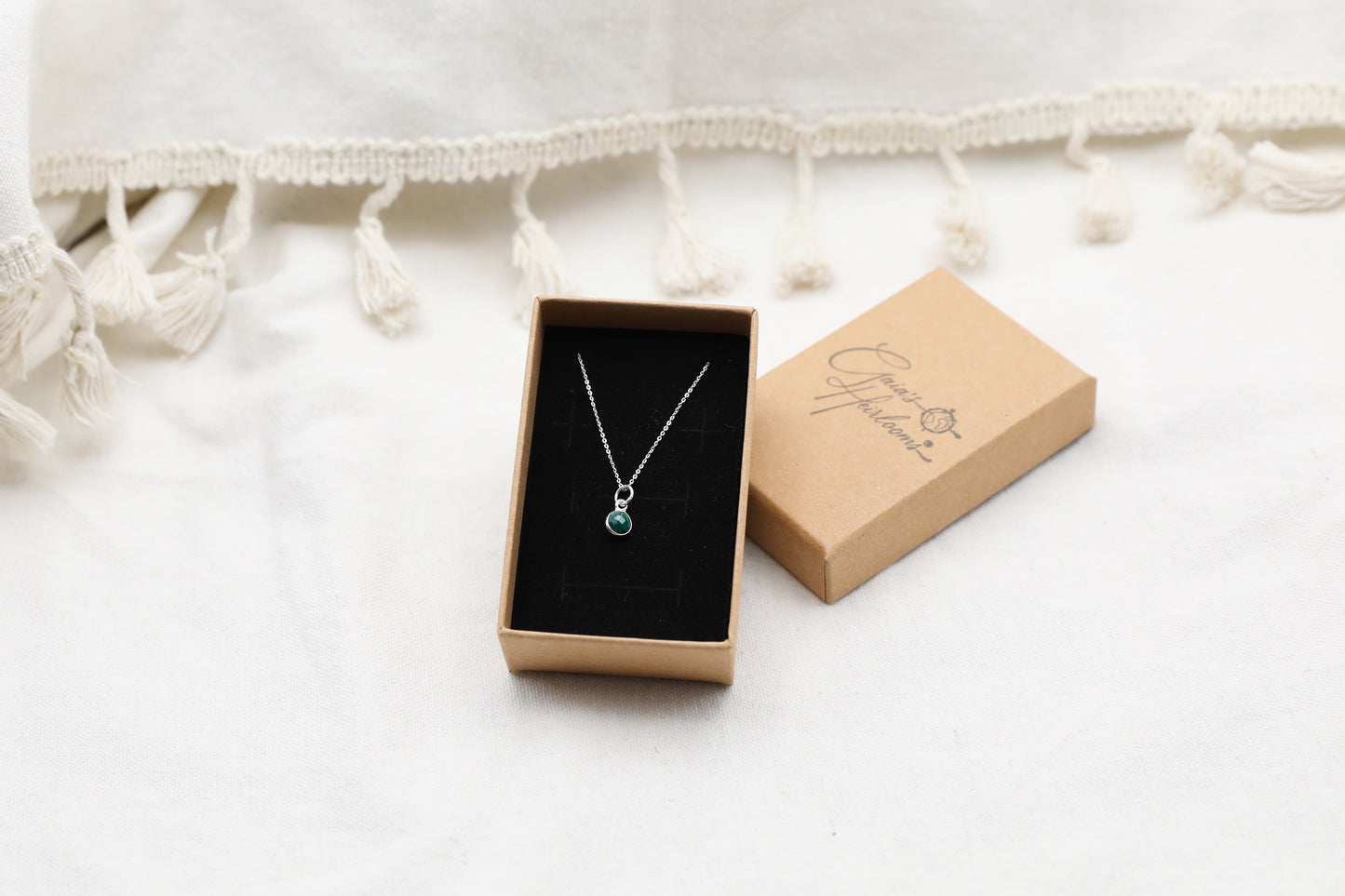 Emerald and Sterling Silver Dainty Necklace