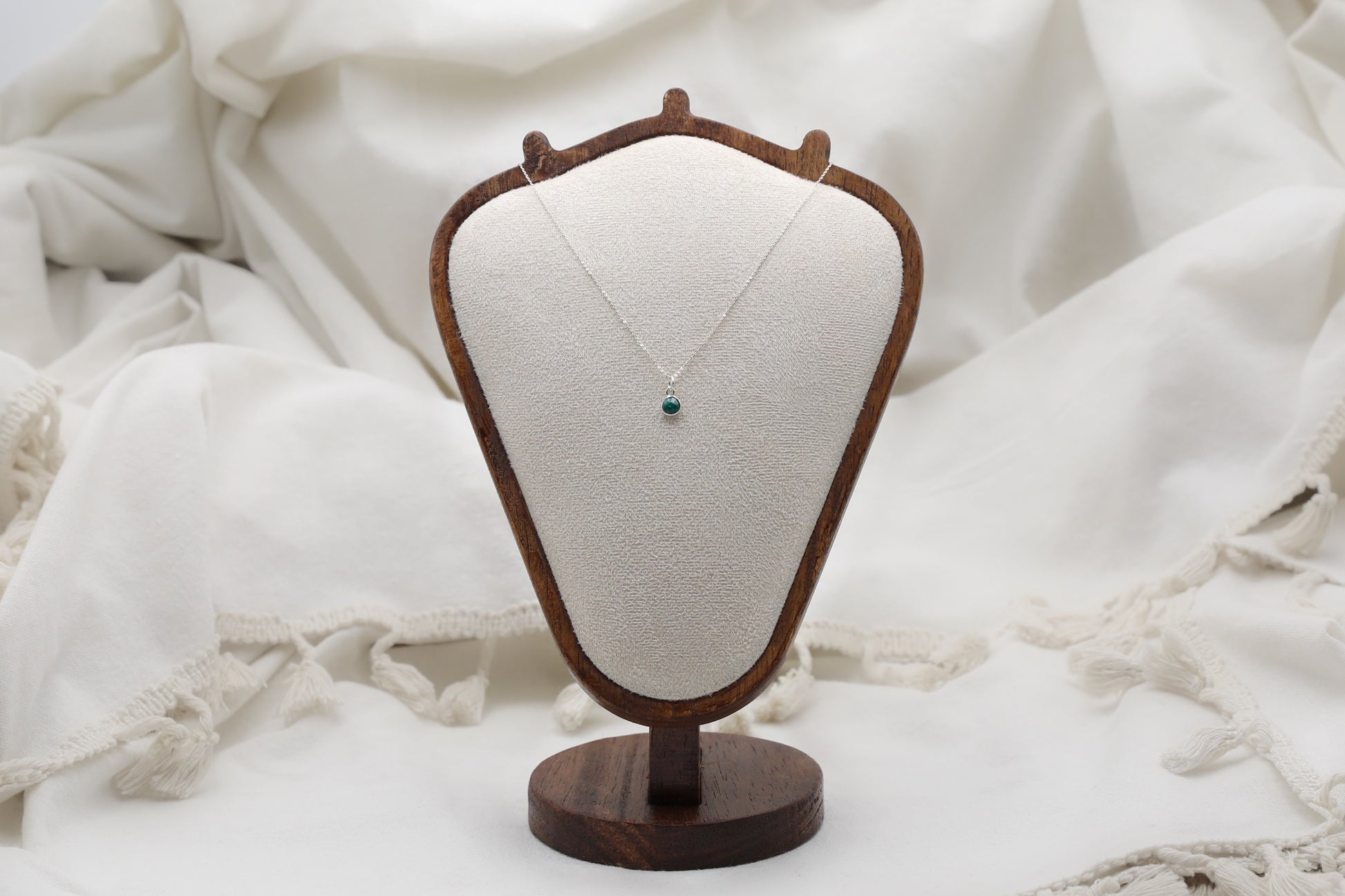 Emerald and Sterling Silver Dainty Necklace