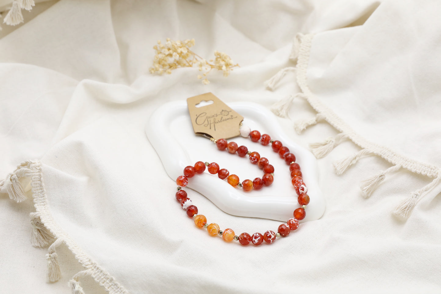 Fire Agate and Electroplated Hematite Necklace