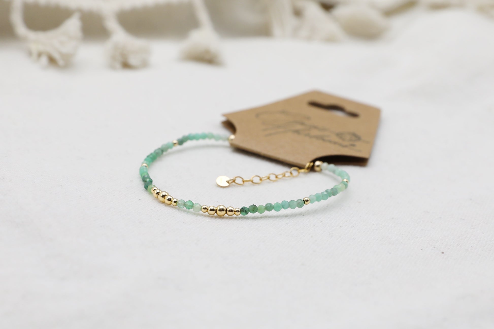 Dainty Emerald bracelet with Gold Filled details.
