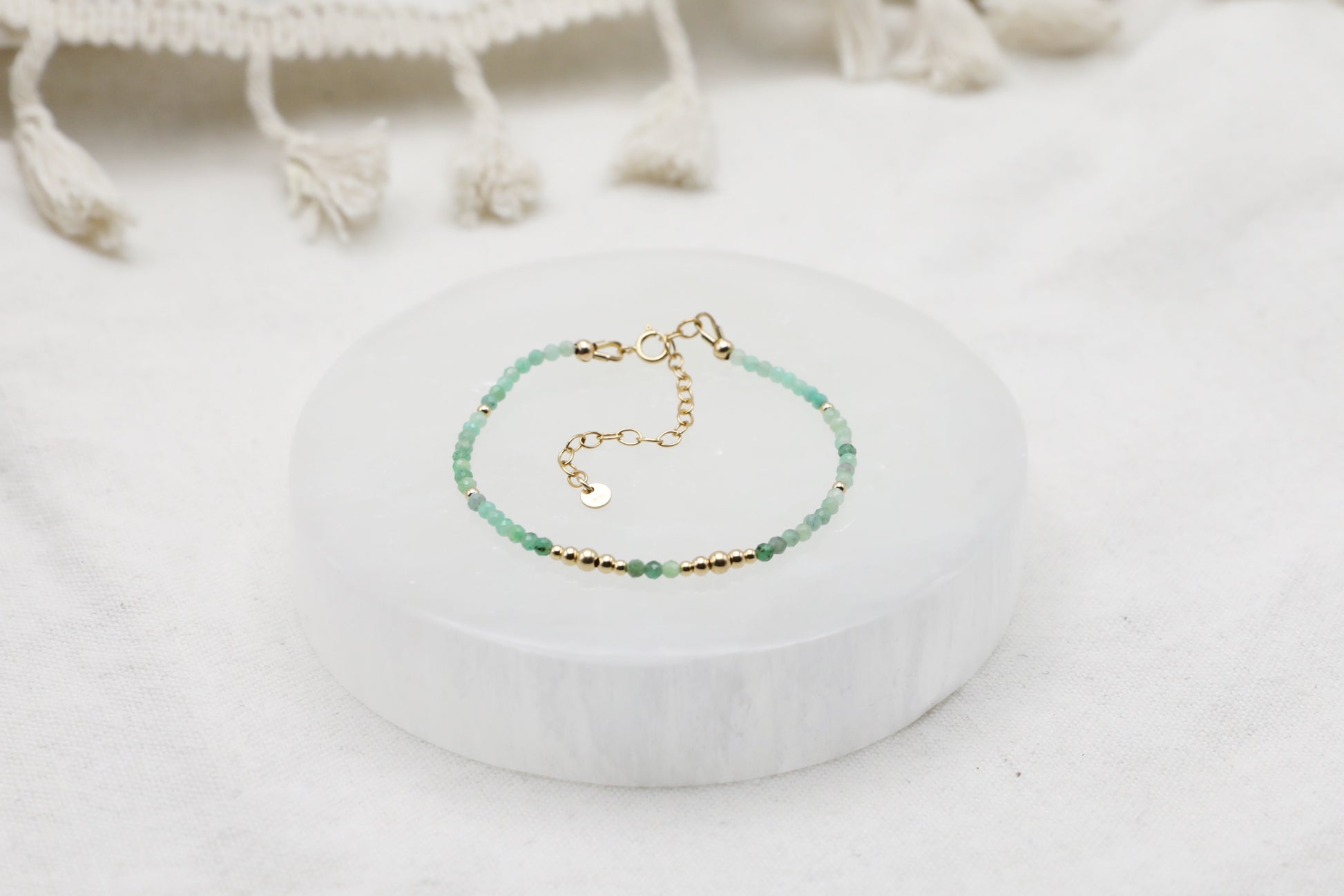 Dainty Emerald bracelet with Gold Filled details.