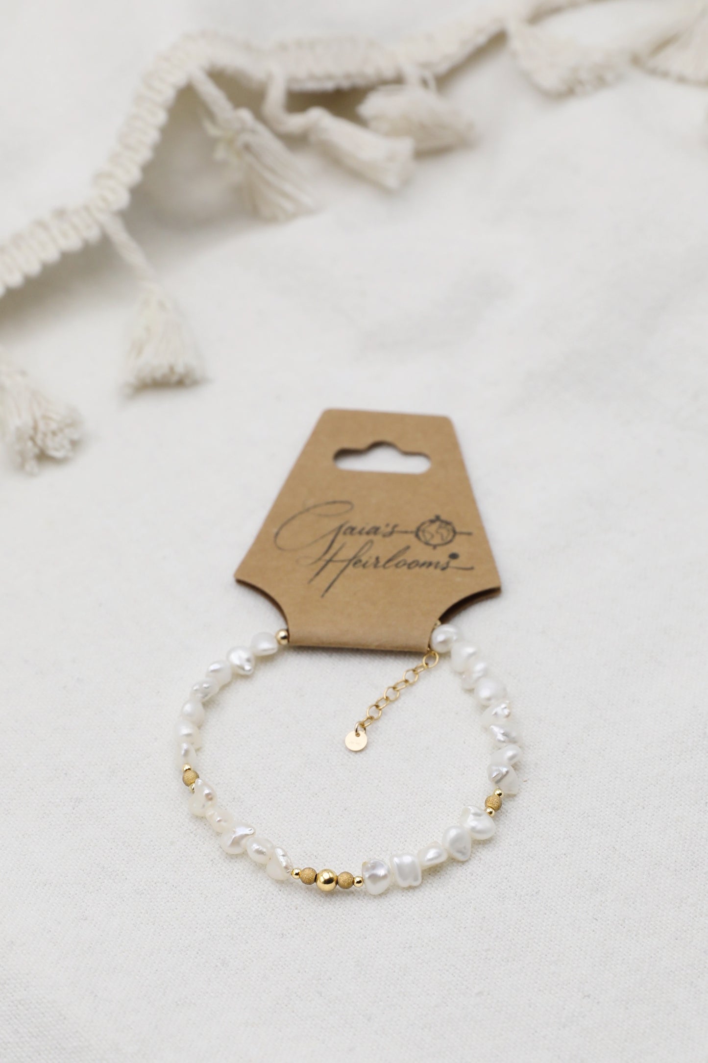 Mother of Pearl bracelet with Gold Filled details.