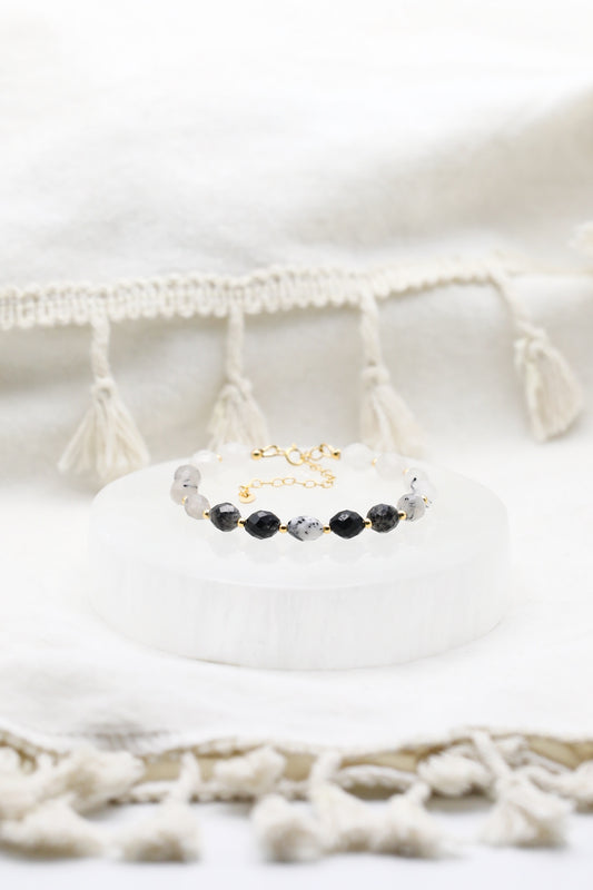 Black Rutilated Quartz bracelet in Gold-Filled