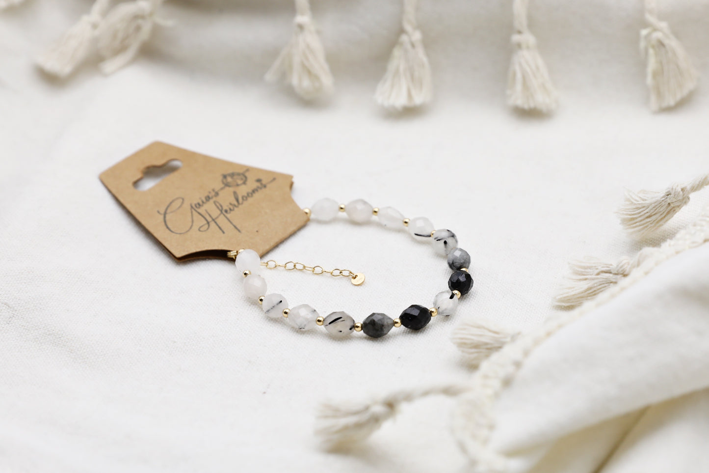 Black Rutilated Quartz bracelet in Gold-Filled