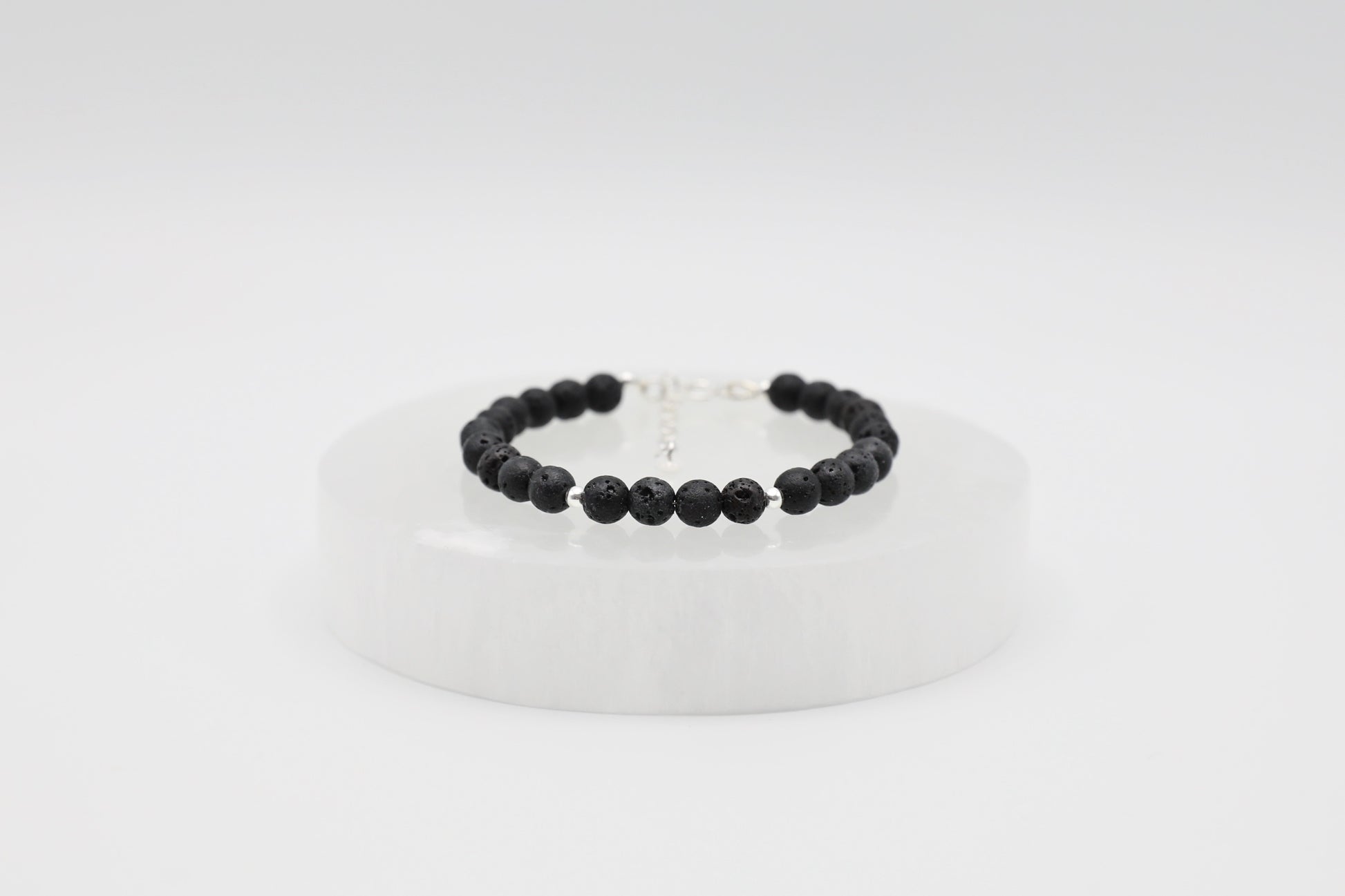 Black Lava Stone Bracelet in Sterling Silver
