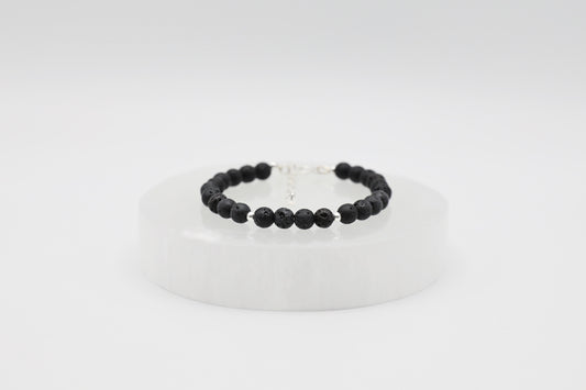 Black Lava Stone Bracelet in Sterling Silver