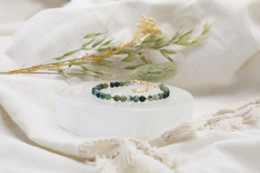 Moss Agate Bracelet in Gold Filled