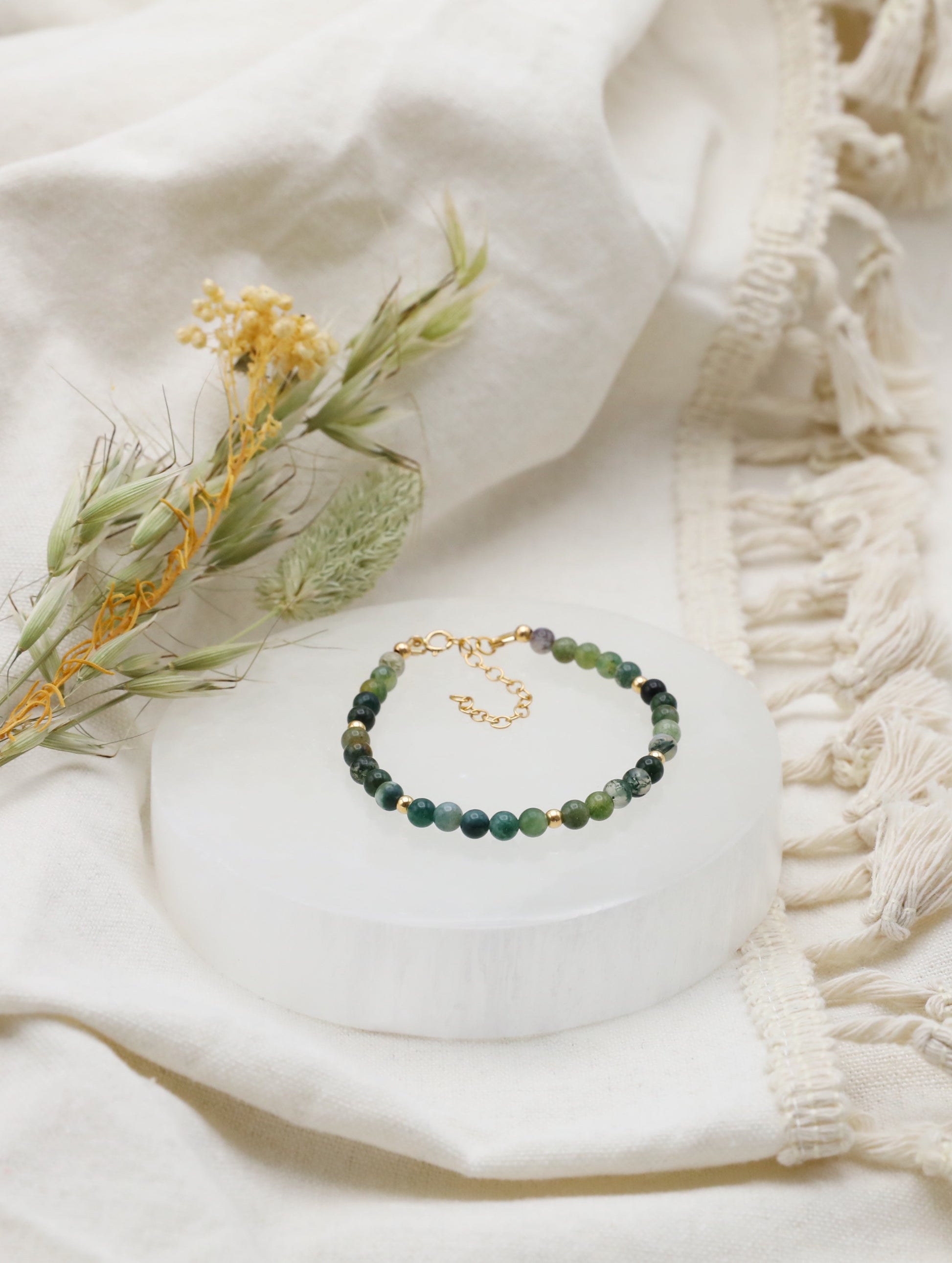 Moss Agate Bracelet in Gold Filled