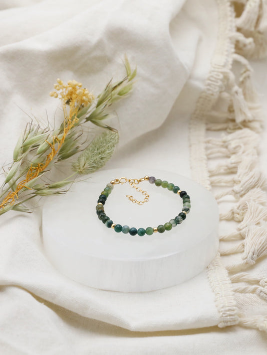 Moss Agate Bracelet in Gold Filled