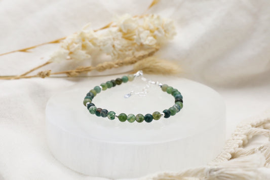 Moss Agate Bracelet in Sterling Silver