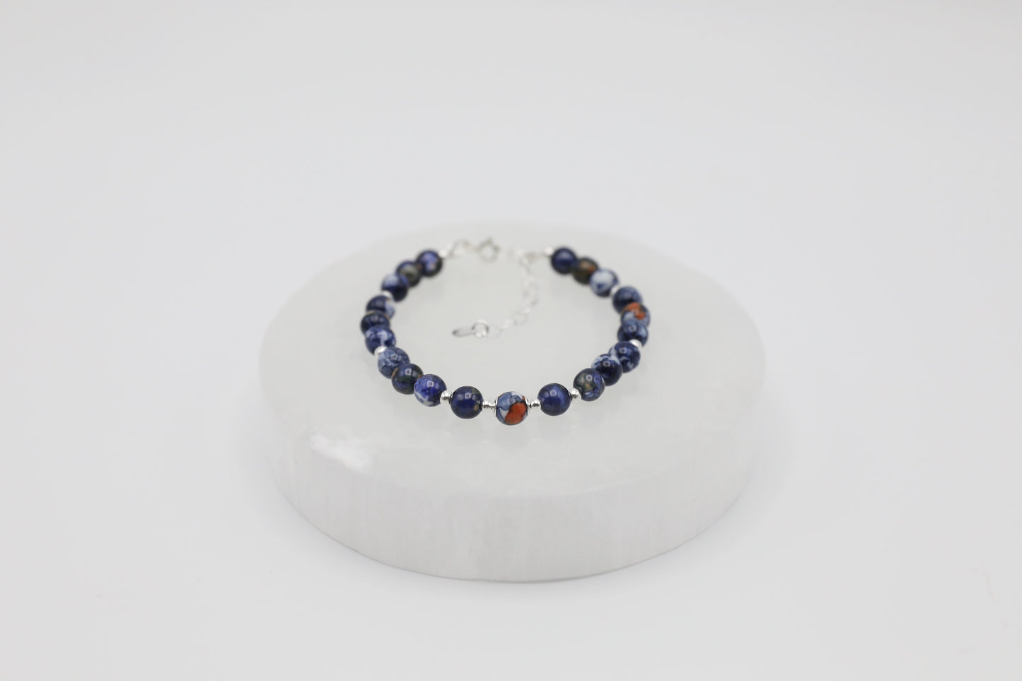 Navy Blue Fire Agate Bracelet in Sterling Silver