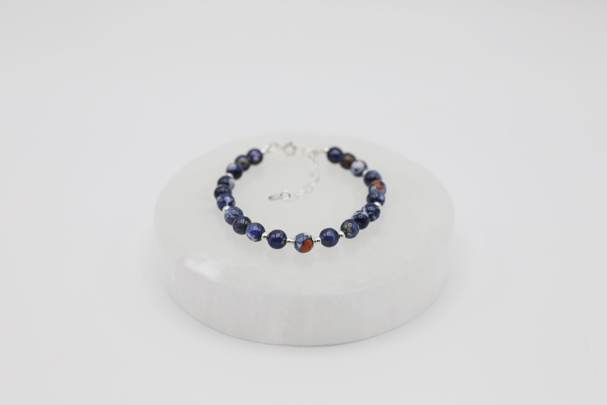Navy Blue Fire Agate Bracelet in Sterling Silver