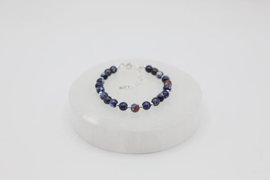 Navy Blue Fire Agate Bracelet in Sterling Silver