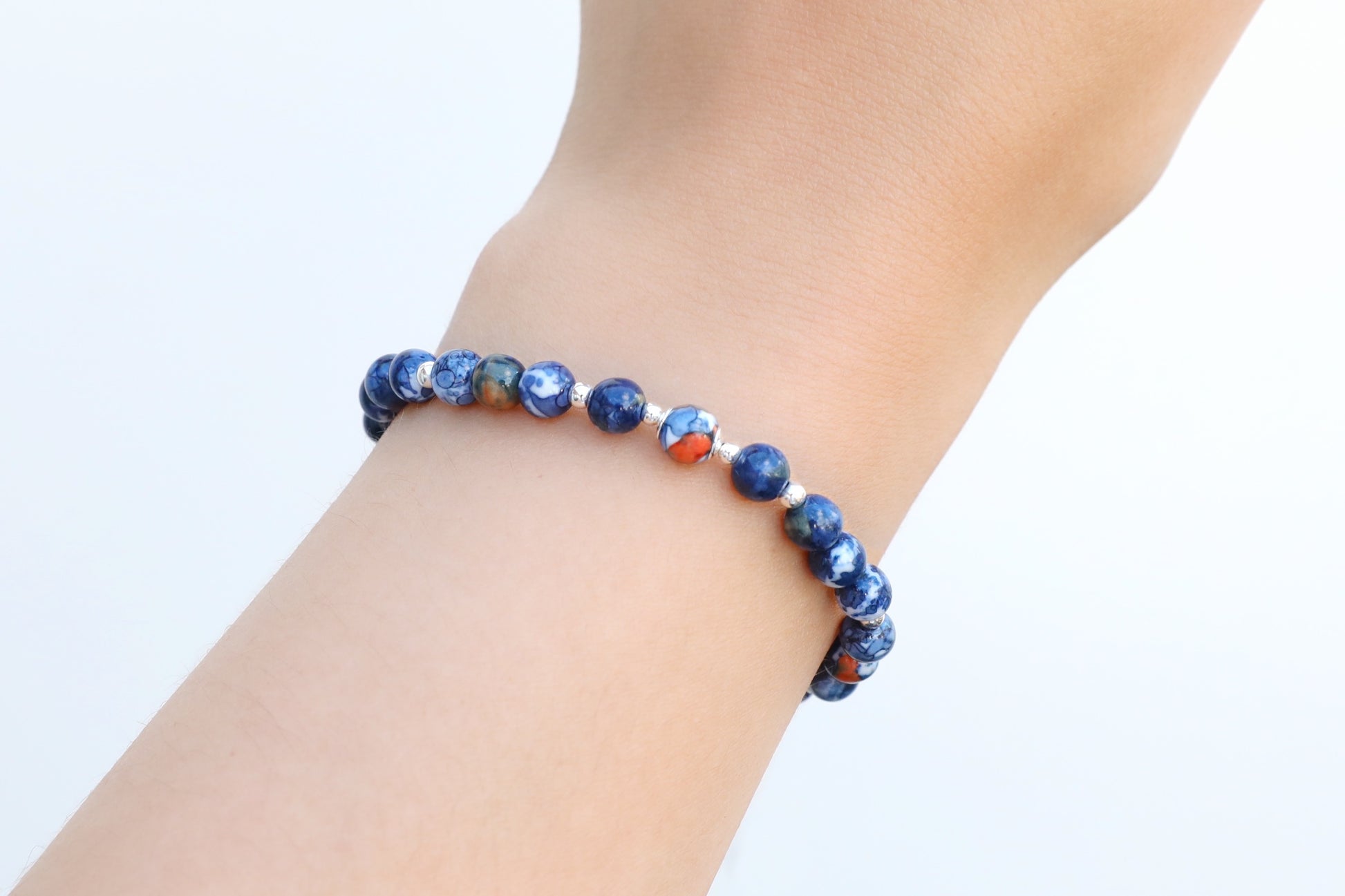 Navy Blue Fire Agate Bracelet in Sterling Silver