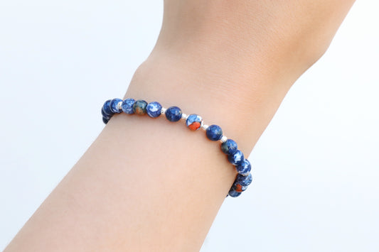 Navy Blue Fire Agate Bracelet in Sterling Silver