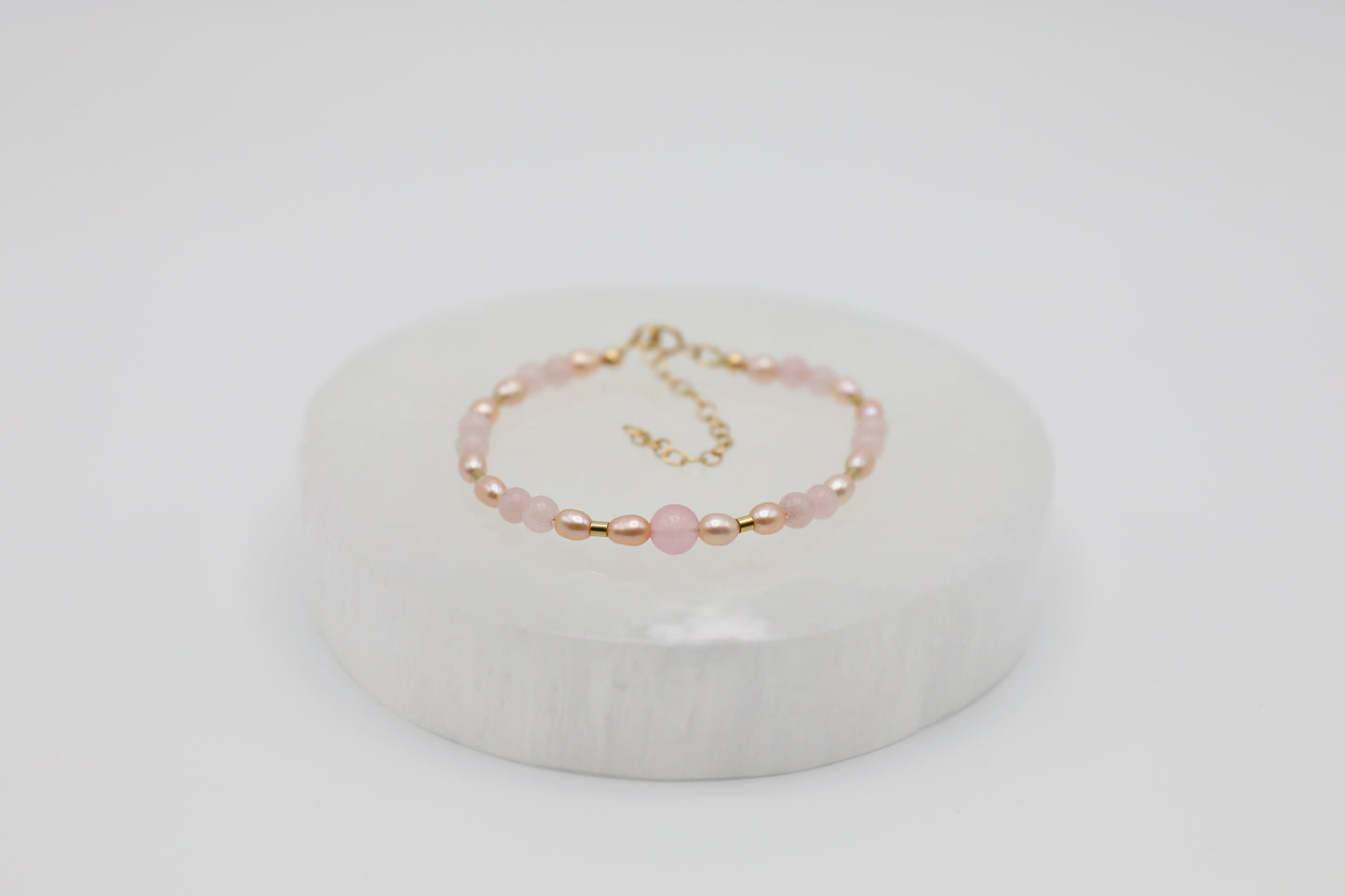 Rose Quartz and Blush Pearls Bracelet in Gold Filled