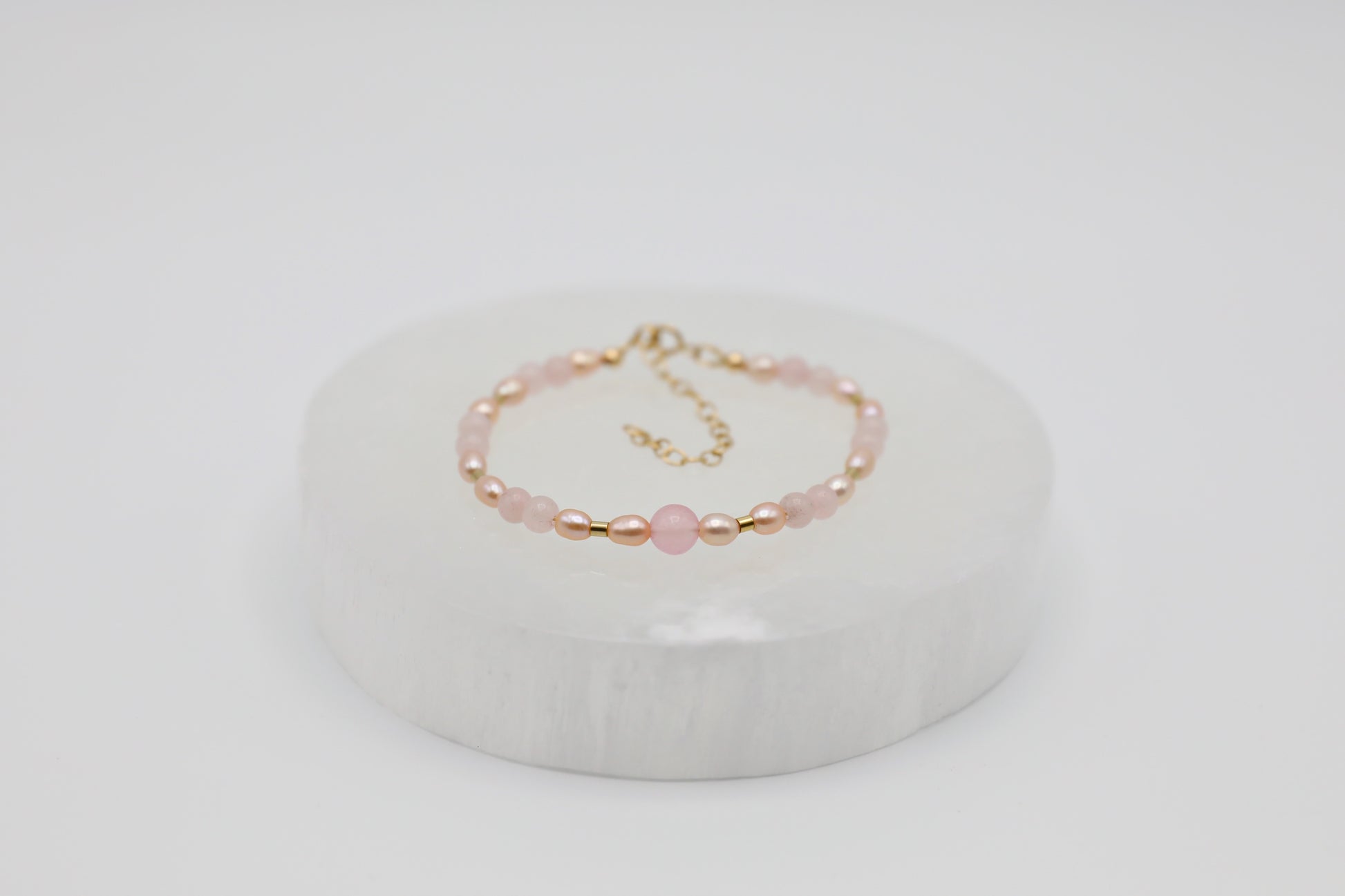 Rose Quartz and Blush Pearls Bracelet in Gold Filled