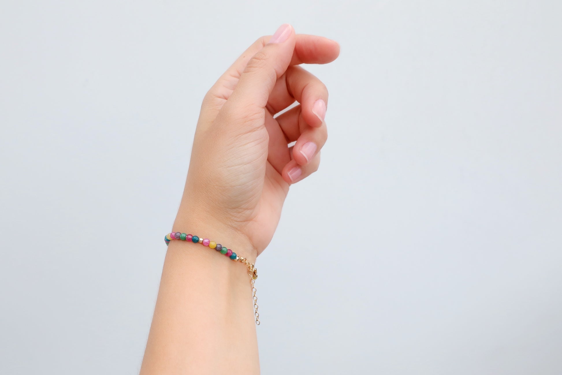 Bracelet handmade with 4mm colourful Tourmaline round beads and Gold Filled details.