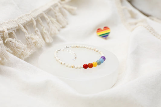 Pride 2025 Bracelet - White Howlite and Chalcedony in Sterling Silver