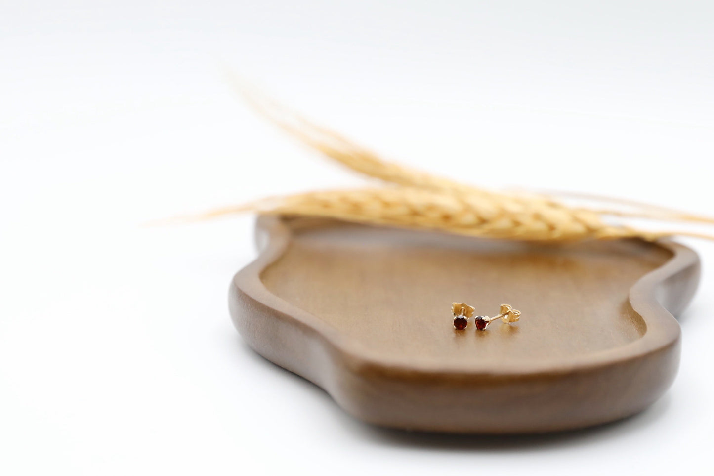 Pair of Garnet stud earrings in Gold Filled. Size: 3mm