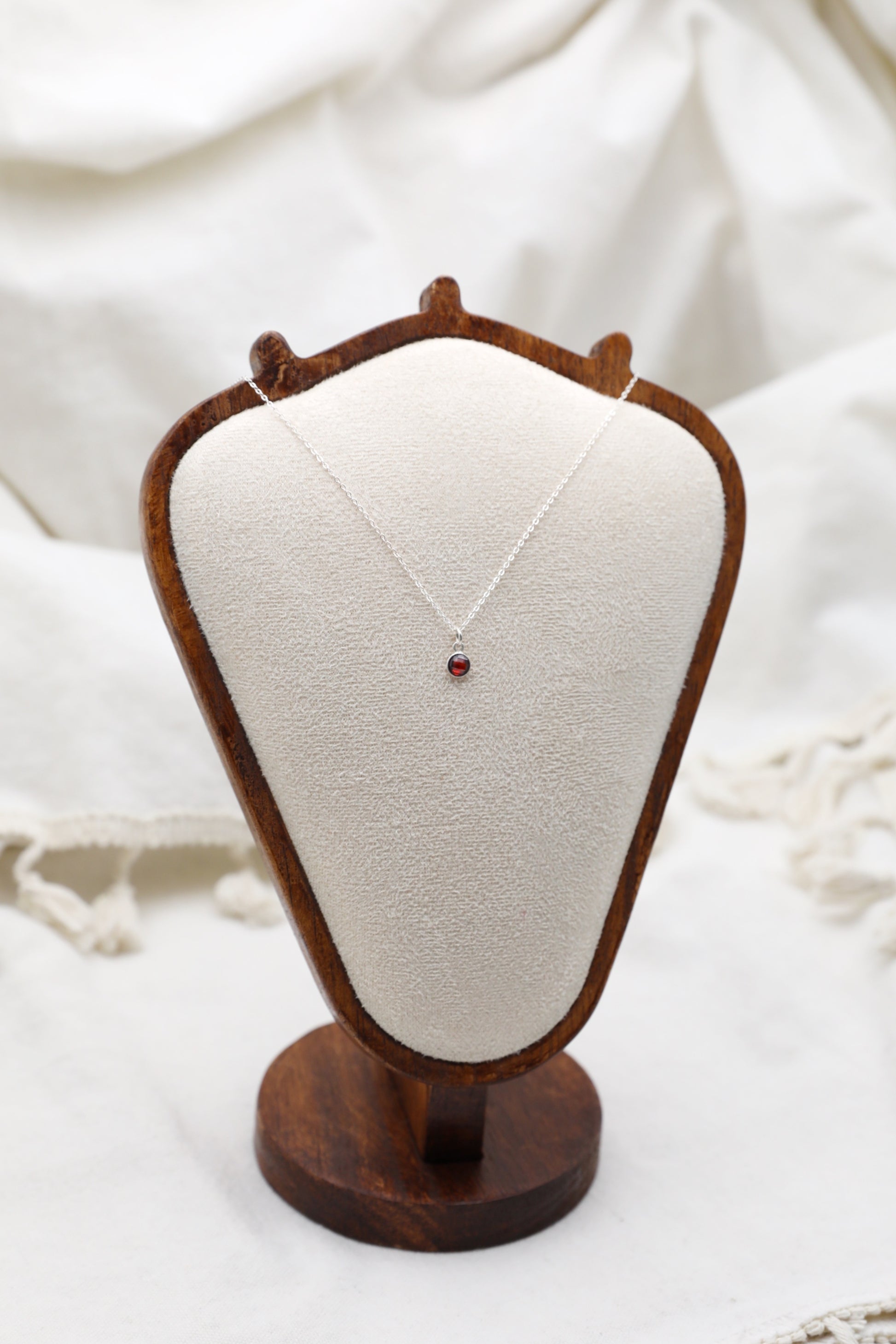 Garnet and Sterling Silver Delicate Necklace