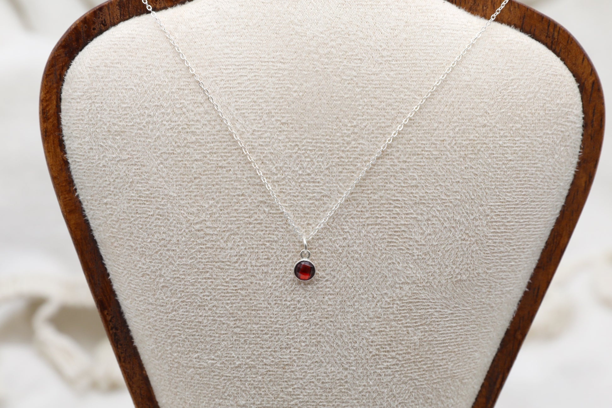 Garnet and Sterling Silver Delicate Necklace