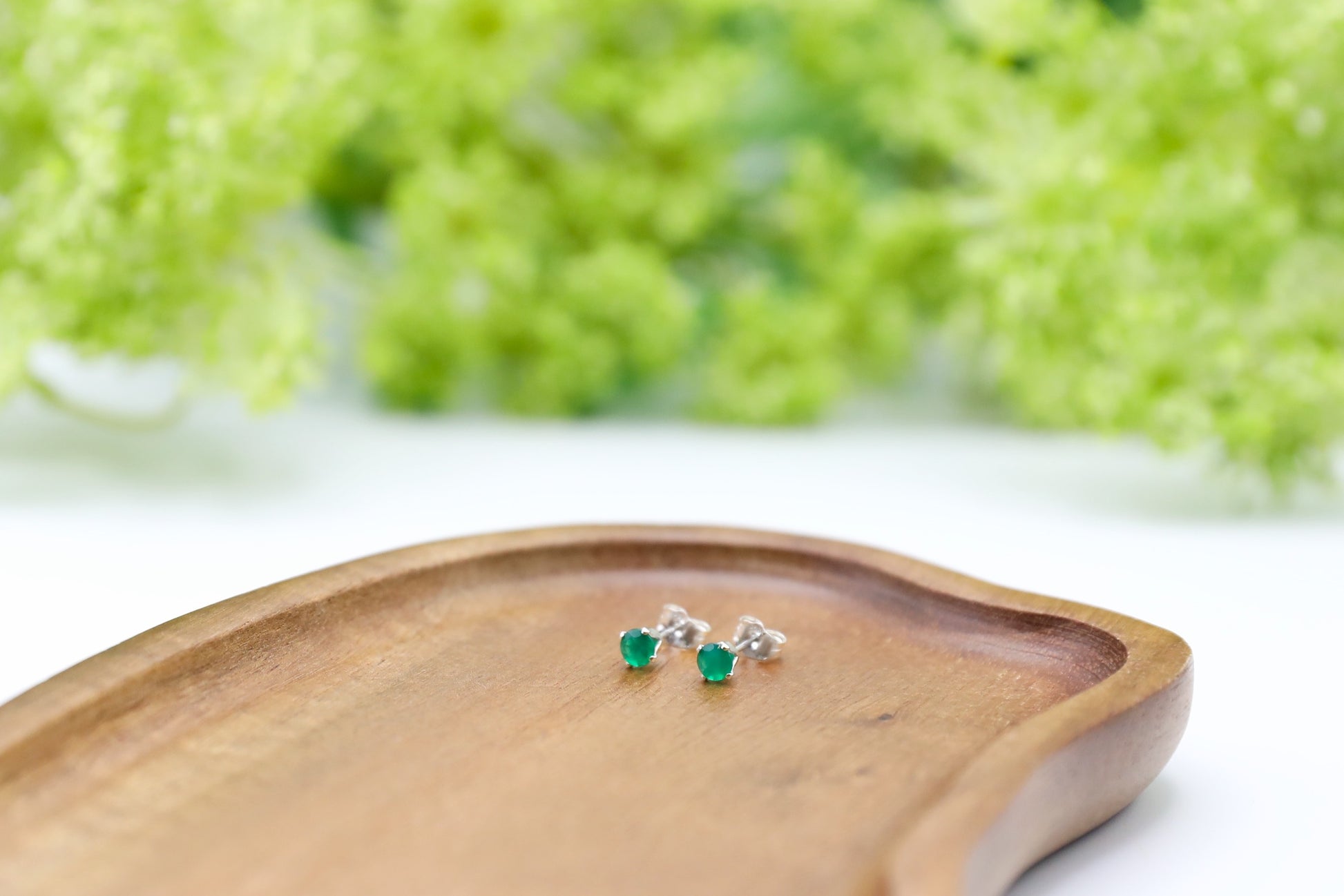Sterling Silver Green Onyx Studs 4mm
