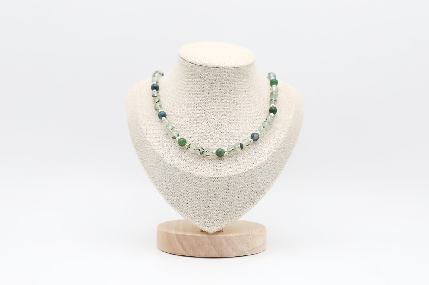 Prehnite and Moss Agate Necklace with Sterling Silver