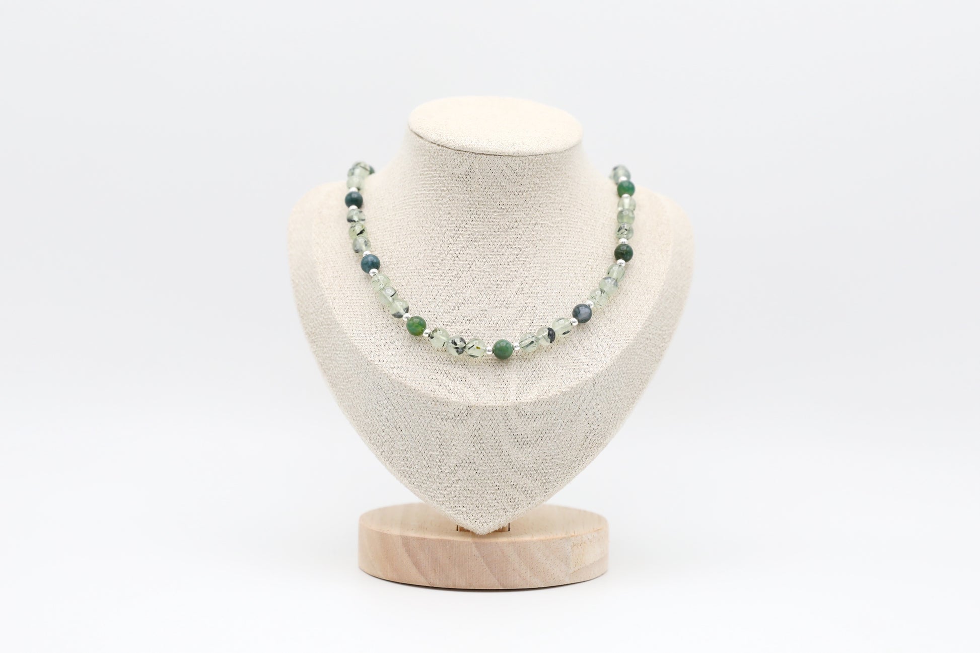 Prehnite and Moss Agate Necklace with Sterling Silver