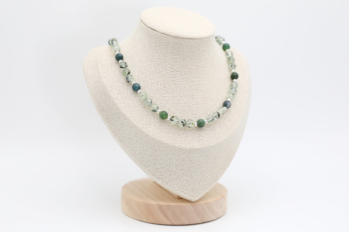 Prehnite and Moss Agate Necklace with Sterling Silver