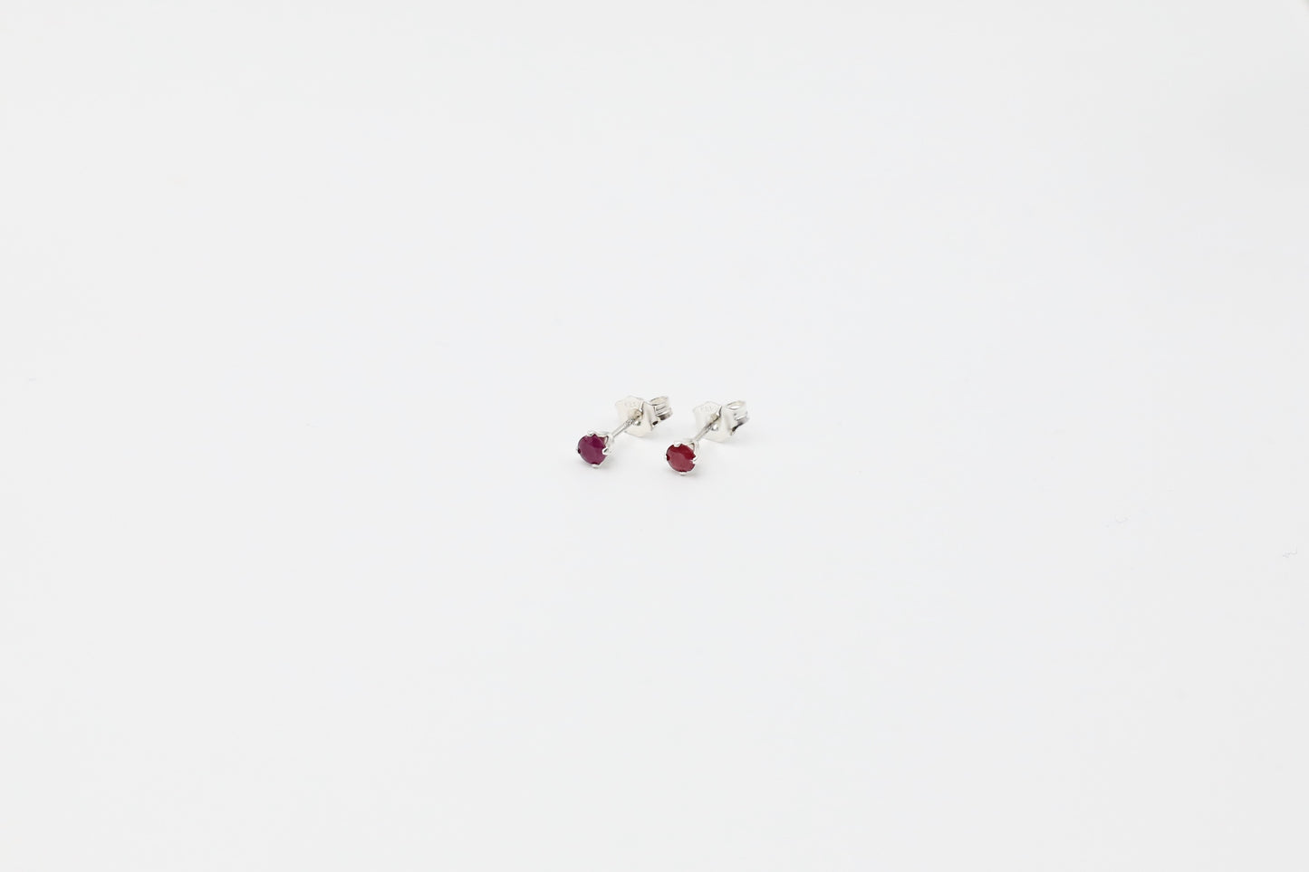 Sterling Silver 3mm Ruby Studs