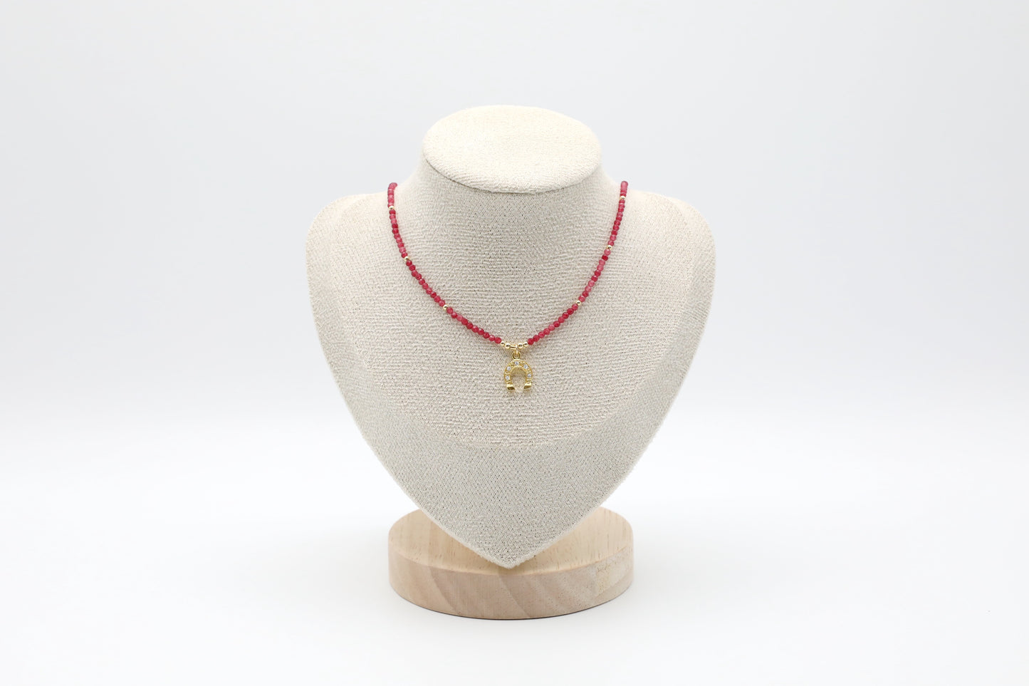 Ruby and Gold Filled Necklace with Swarovski Crystals Pendant