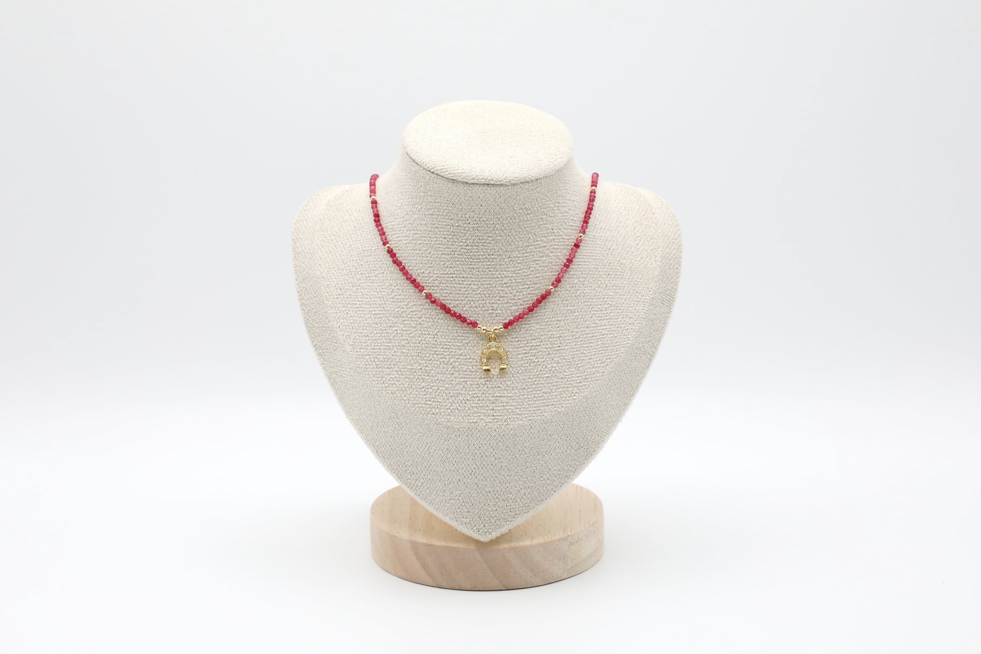 Ruby and Gold Filled Necklace with Swarovski Crystals Pendant