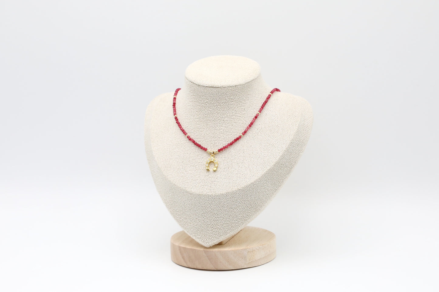 Ruby and Gold Filled Necklace with Swarovski Crystals Pendant