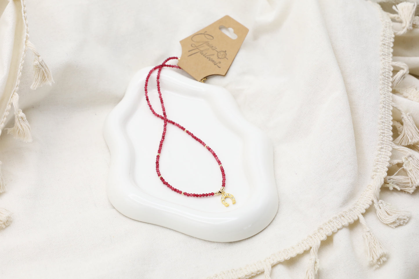 Ruby and Gold Filled Necklace with Swarovski Crystals Pendant