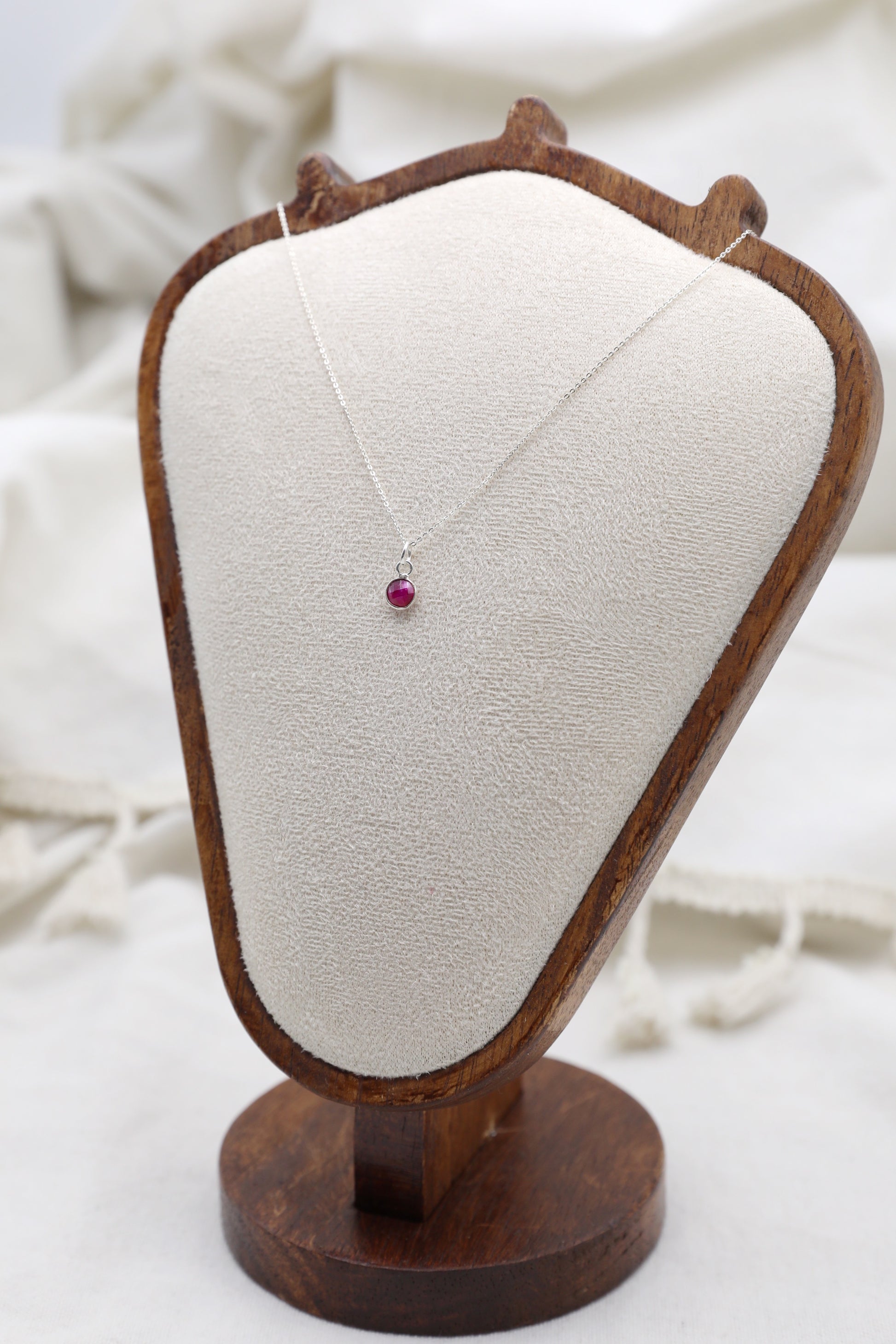 Ruby and Sterling Silver Dainty Necklace