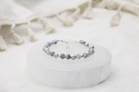 Grey Fire Agate Bracelet in Sterling Silver
